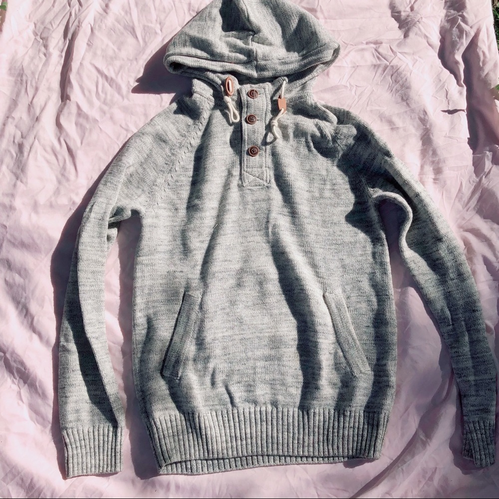 L.O.G.G. Grey Hooded Knit Sweater with Kangaroo Pocket